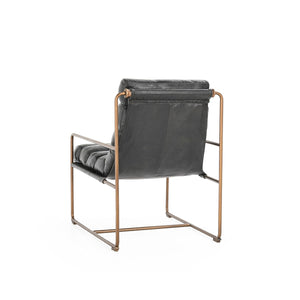 Argo Leather Accent Chair - Jet Black with Metal Frame