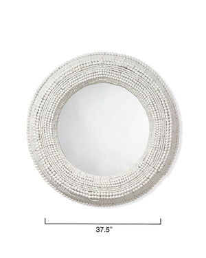 Strand Wood Beaded Round Wall Mirror, White