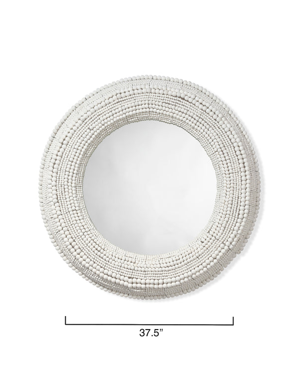 Strand Wood Beaded Round Wall Mirror, White