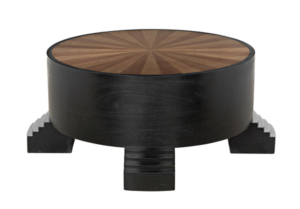 Tambour Mahogany Coffee Table with Veneer Top in Hand-Rubbed Black