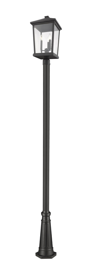 Beacon 3 Light Outdoor Post Mounted Fixture in Black Finish