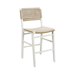WOVEN BACK COUNTER STOOL WITH RUSH SEAT IN MATTE WHITE LACQUER
