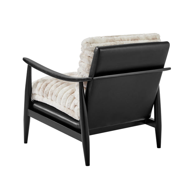 Edmond Faux Fur/Faux Leather Accent Arm Chair, Chrestville Sand/Black