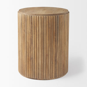 Terra 18L x 18W x 22H Light Brown Wood Fluted Round Side Table
