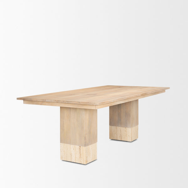 Shivon 94" Light Brown Mango Wood W/ Travertine Dining Table
