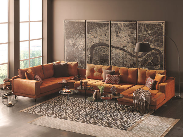Arte Chaise Sectional Right Hand Facing in Orange 