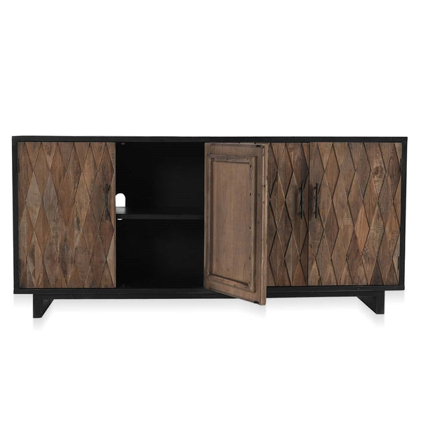 Anton Solid Wood 4Dr Cabinet in Black-Natural Finish