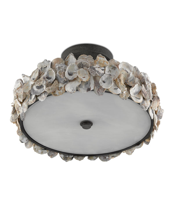 Oyster Semi-Flush In Textured Bronze & Natural