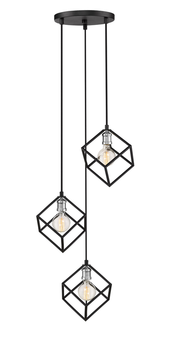 Vertical 3 Light Pendant in Matte Black + Brushed Nickel Finish