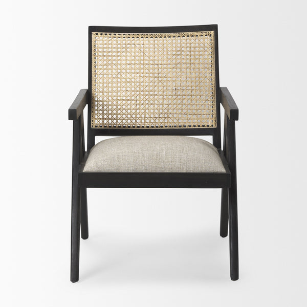 Donna Black Wood Cane-Back w/ Beige Upholstered Seat Accent Chair