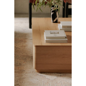 Moe's Round Off Coffee Table Natural Oak with Storage