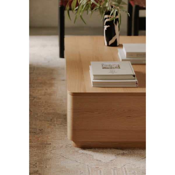 Moe's Round Off Coffee Table Natural Oak with Storage