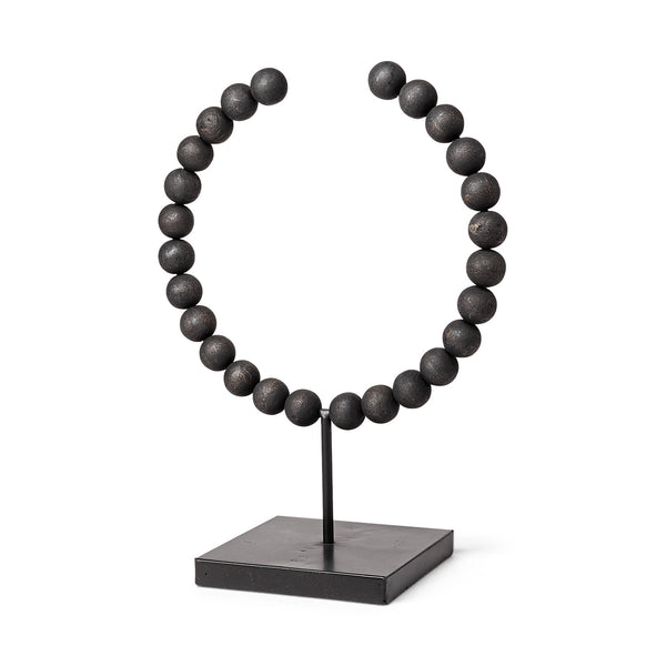Tulane II (Large) 12L x 6W Black Beaded Broken Sphere Decorative Object