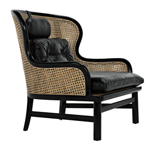 Marabu Sungkai/Mindi Chair in Charcoal Black with Black Leather and Caning