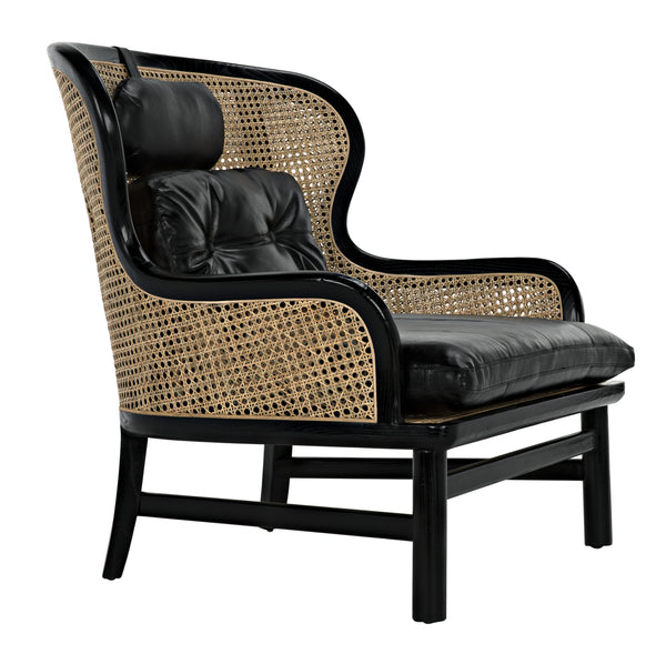 Marabu Sungkai/Mindi Chair in Charcoal Black with Black Leather and Caning