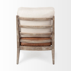 Harman II Cream Fabric and Brown Leather Seat Accent Chair