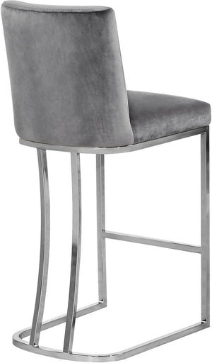Rick Stool In Grey Velvet and Chrome