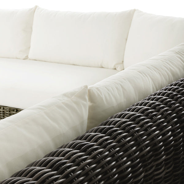 Messina Outdoor 3-Piece Sectional In Natural Teak-FSC-Venao Ivory-Chunky Charcoal Woven