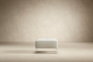 DELUXE EXCESS OTTOMAN in MIXED DANCE NATURAL FABRIC WITH Chrome legs 527