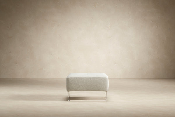 DELUXE EXCESS OTTOMAN in MIXED DANCE NATURAL FABRIC WITH Chrome legs 527