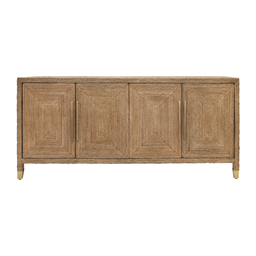 FOUR DOOR BUFFET WITH SATIN BRASS HARDWARE AND FOOT CAPS IN WRAPPED ROPE