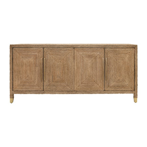 FOUR DOOR BUFFET WITH SATIN BRASS HARDWARE AND FOOT CAPS IN WRAPPED ROPE