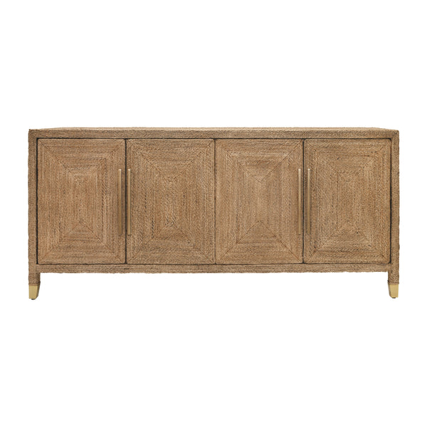 FOUR DOOR BUFFET WITH SATIN BRASS HARDWARE AND FOOT CAPS IN WRAPPED ROPE