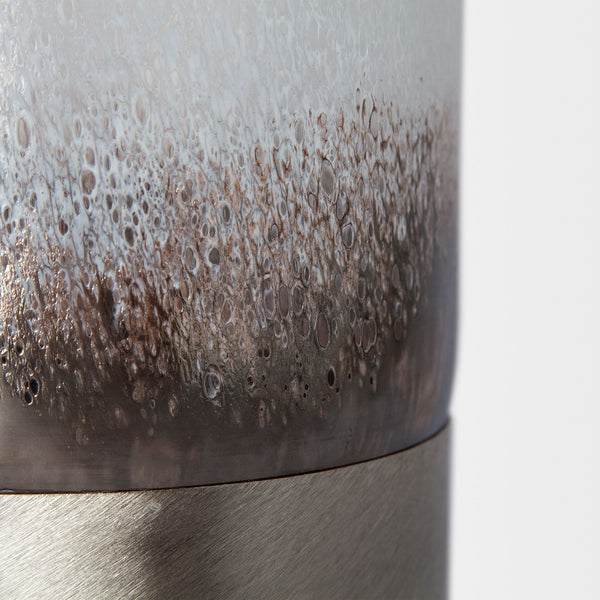 Baltic II Large White Brushed Silver Metal Bottom Glass Vase