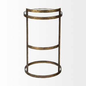 Reimer 15L x 15W Gold Round Glass Top W/Metal Frame Accent Table