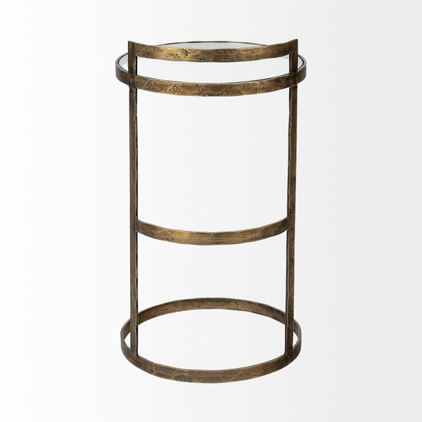 Reimer 15L x 15W Gold Round Glass Top W/Metal Frame Accent Table