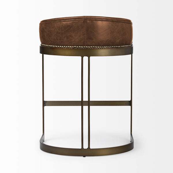 Hollyfield 20.5L x 19.75W x 29H Total Height Brown Leather Seat Gold Metal Base Stool