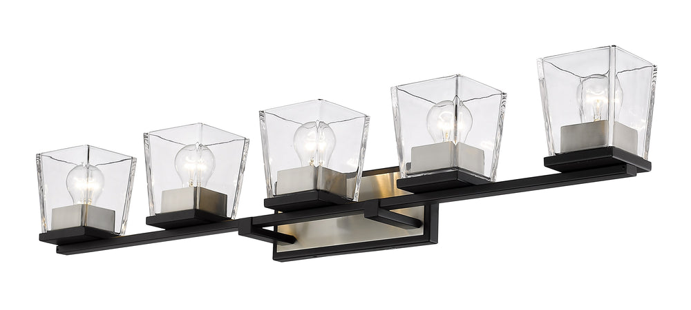 Bleeker Street 5 Light Vanity in Matte Black + Brushed Nickel Finish