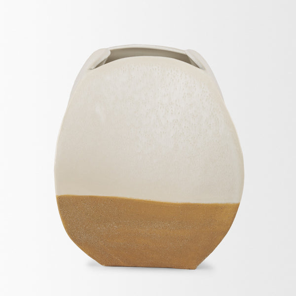 Vania Short Off White w/ Tan Textured Ceramic Vase