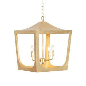 MODERN PAGODA LANTERN WITH FOUR LIGHT GOLD LEAF CLUSTER, BODY IN GOLD LEAF
