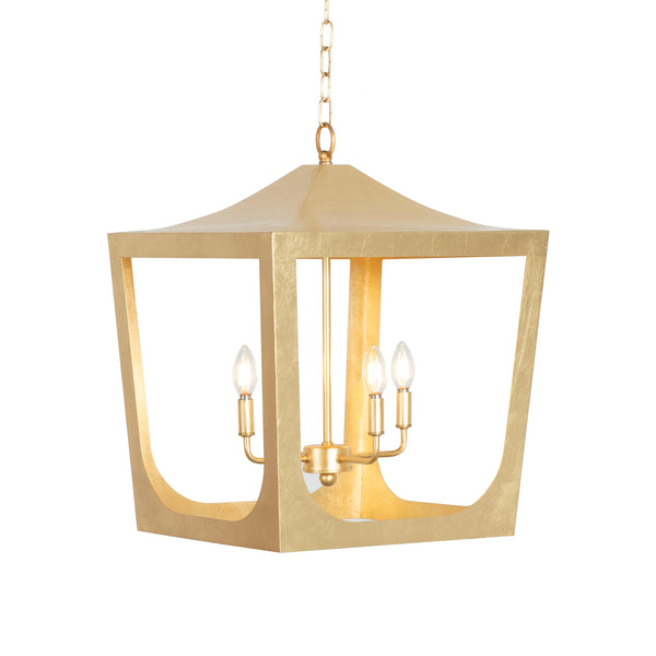 MODERN PAGODA LANTERN WITH FOUR LIGHT GOLD LEAF CLUSTER, BODY IN GOLD LEAF