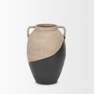 Tully Textured Matte Brown w/ Matte Black Short Ceramic Floor Vase