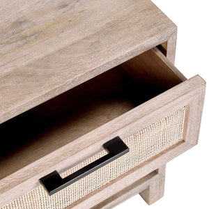 Jensen Solid Wood Nightstand with Cane Detailing - Taupe