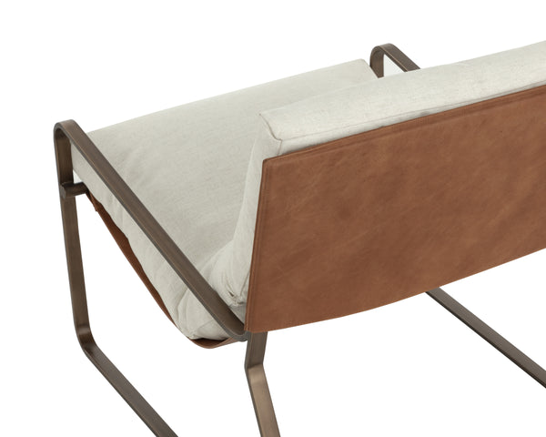 ZANCOR LOUNGE CHAIR - ANTIQUE BRASS - GERALT LINEN / TAN LEATHER