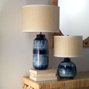 Batik Ceramic Table Lamp with Raffia Shade