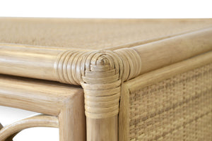 THREE DOOR DECORATIVE MIRROR FRONT BUFFET IN NATURAL RATTAN