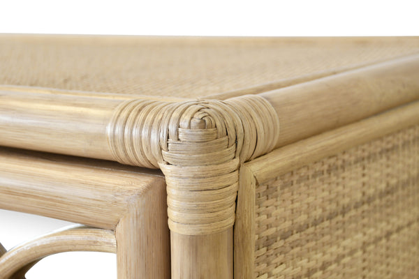 THREE DOOR DECORATIVE MIRROR FRONT BUFFET IN NATURAL RATTAN