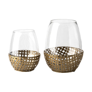 Reena I Small Gold Woven Metal Base Table Candle Holder
