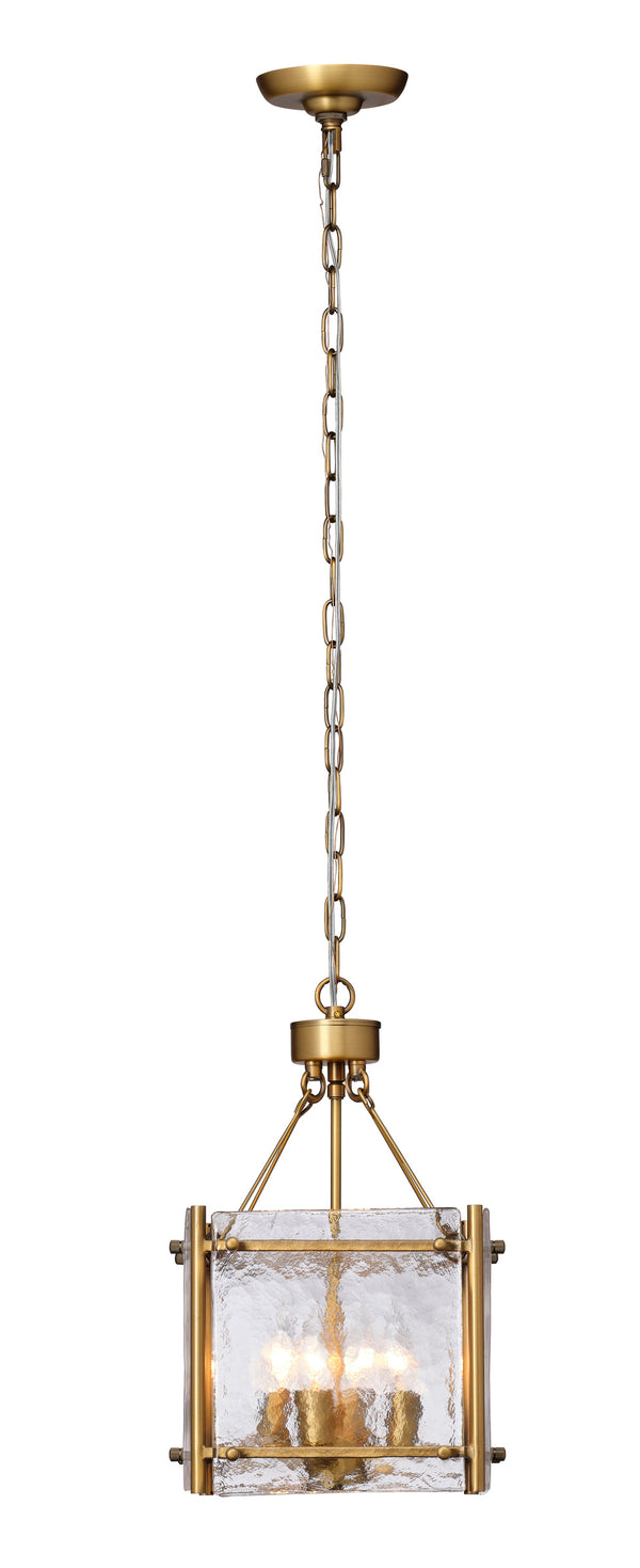 Glenn Small Square Metal 4-Light Chandelier, Antique Brass