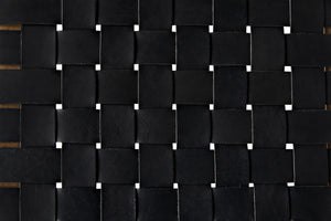 Sparti Teak Stool with Black Leather Weave and Clear Coat Finish