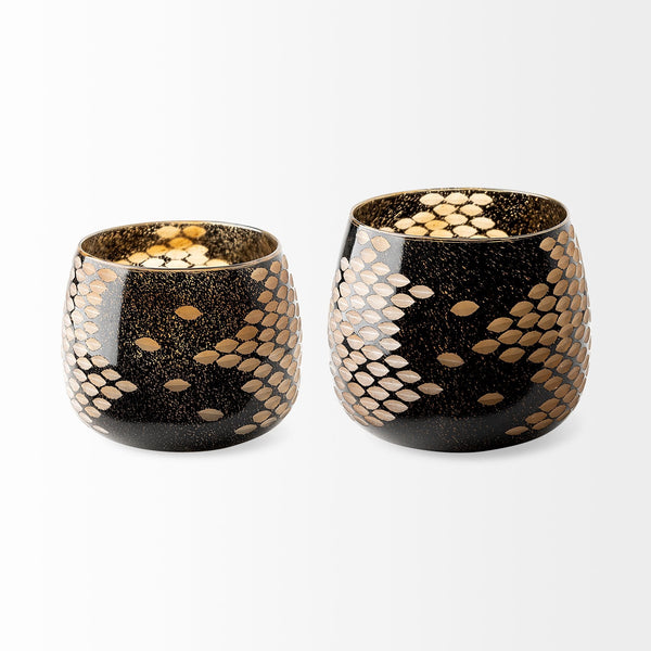 Mojave Small Black and Gold Detail Glass Vase