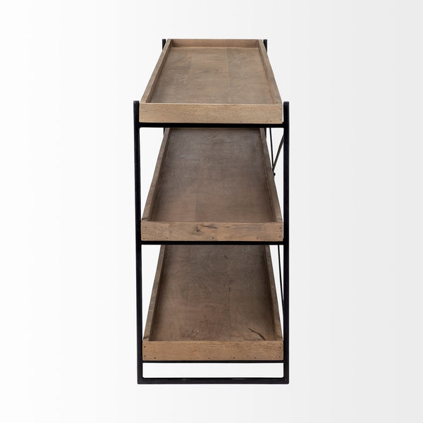Trey I 80L x 16W Brown Wood and Black Iron Console Table