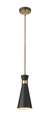 Soriano 1 Light Mini Pendant in Matte Black + Heritage Brass Finish