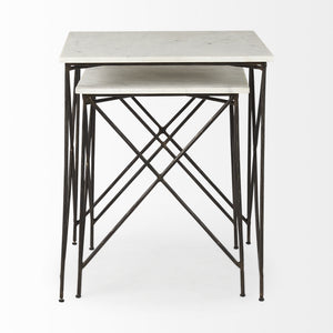 Lorlei 20.0L x 20.0W x 23.8H White Marble Top W/Antique Gold Iron Legs End and Side Table