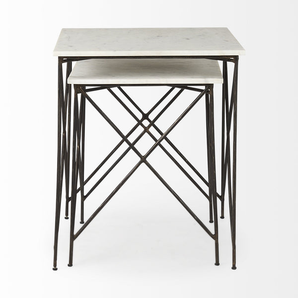 Lorlei 20.0L x 20.0W x 23.8H White Marble Top W/Antique Gold Iron Legs End and Side Table