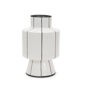 Dinah Large White w/ Black Stripes  Ceramic Vase